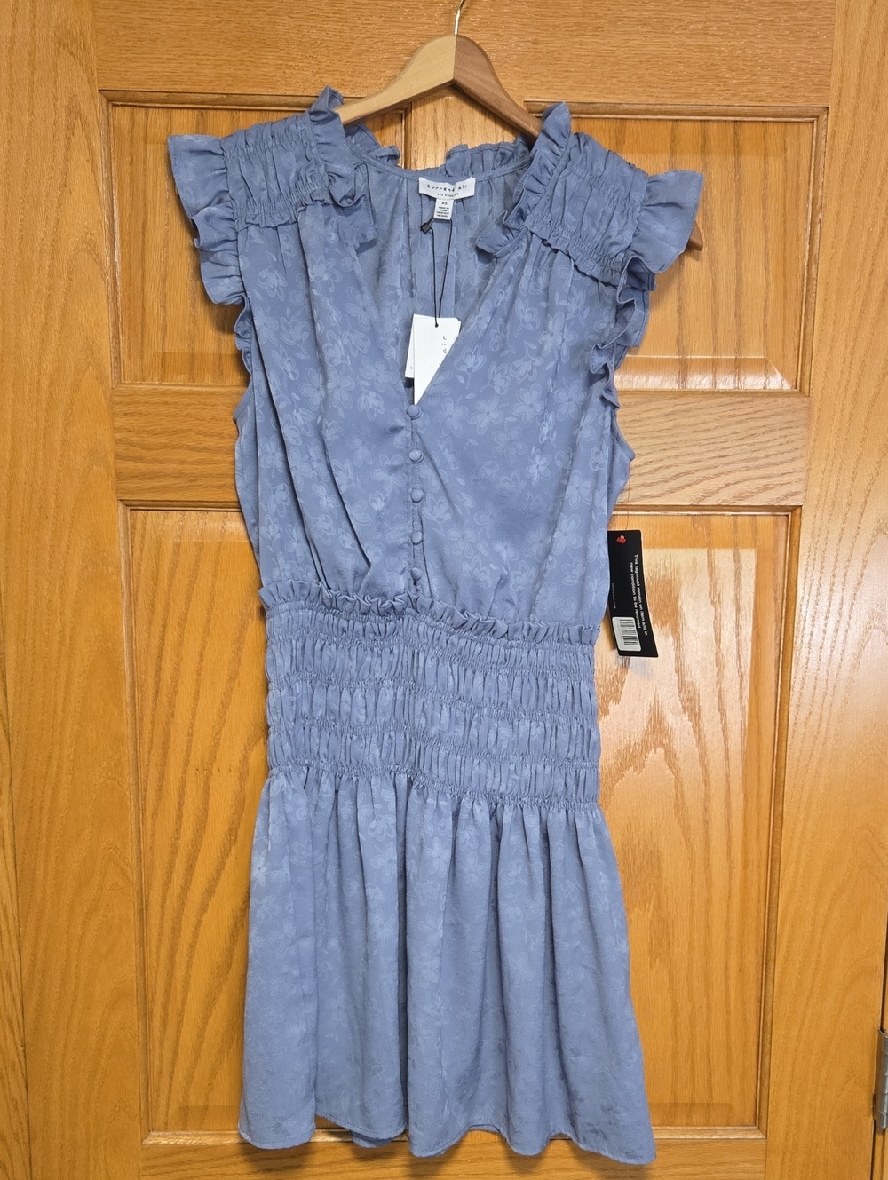 Current Air Lavender-Blue Smocked Waist Floral Jacquard Dress - Women's Size XS